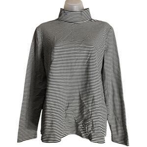 Croft & Barrow Sweater Womens M White Black Turtleneck Pullover Top Long Sleeve